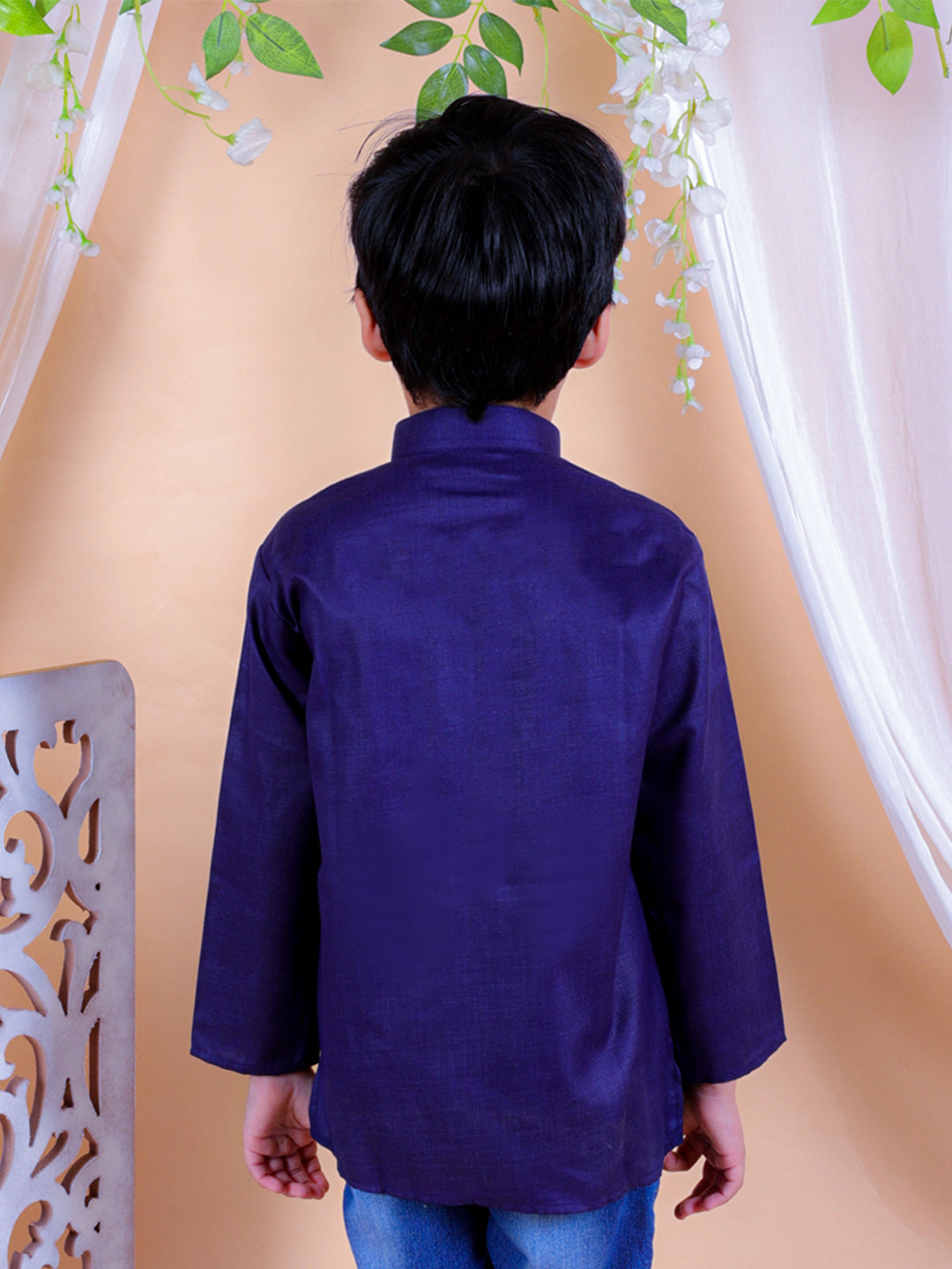 BownBee Boys Cotton Full Sleeve Short Kurta Blue