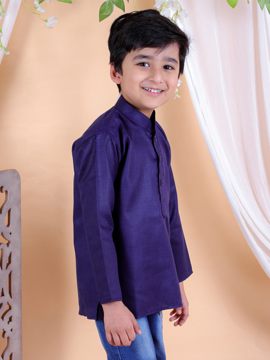 BownBee Boys Cotton Full Sleeve Short Kurta Blue