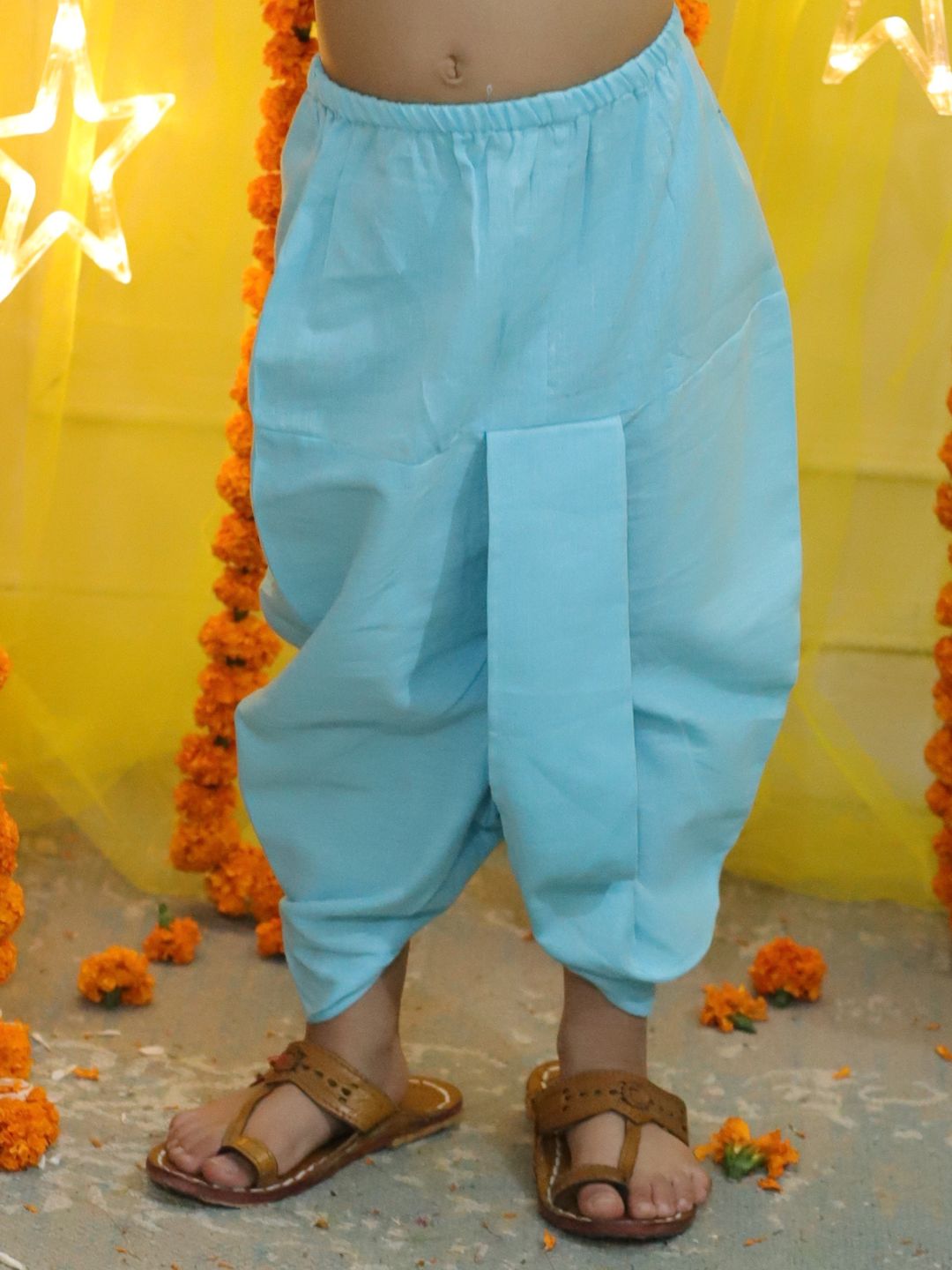 BownBee Embroidery Front Open Cotton Kurta with Dhoti for Boys- Blue