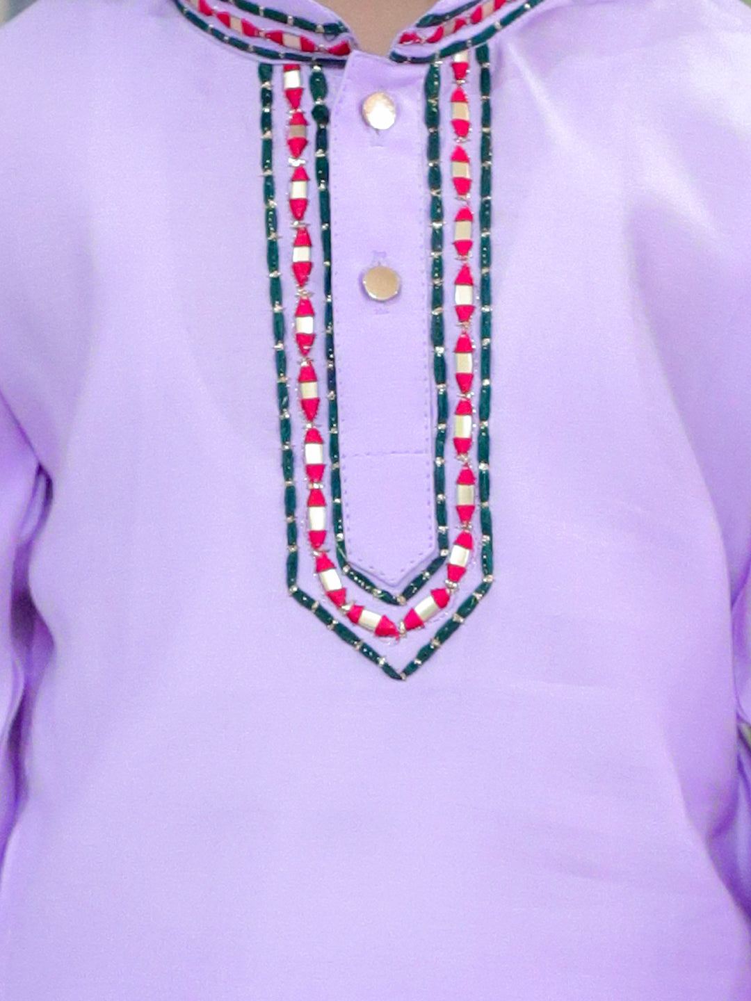 BownBee Embroidered Full Sleeve Dhoti Kurta for Boys - Lavender