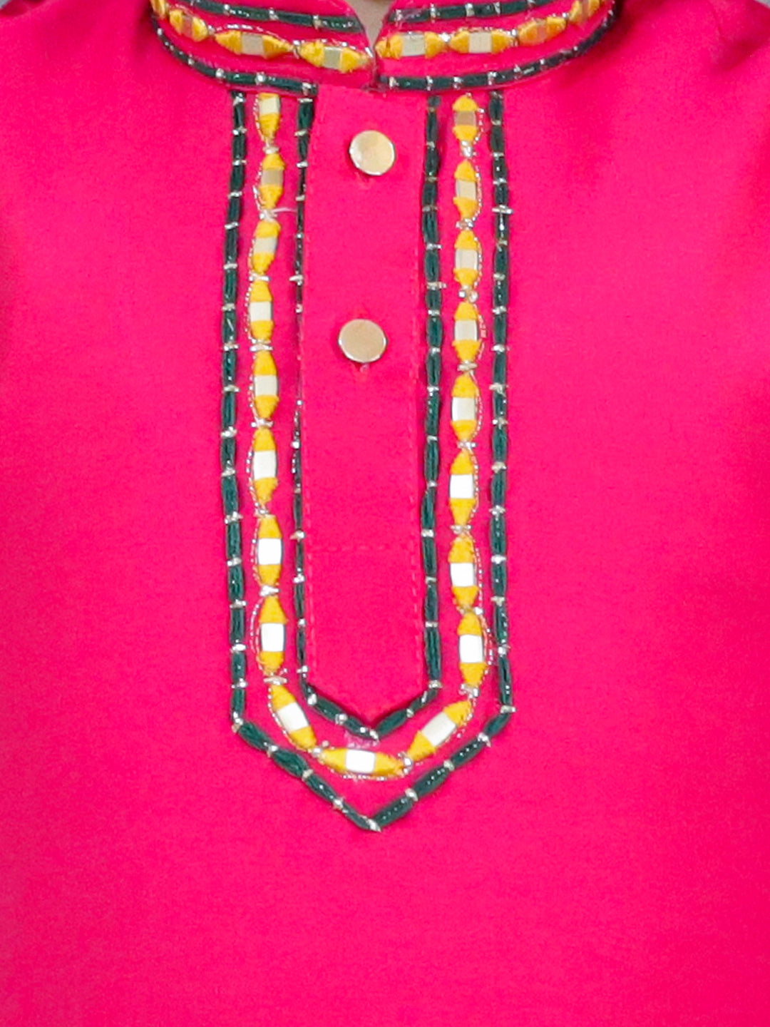 BownBee Embroidered Full Sleeve Dhoti Kurta for Boys- Pink