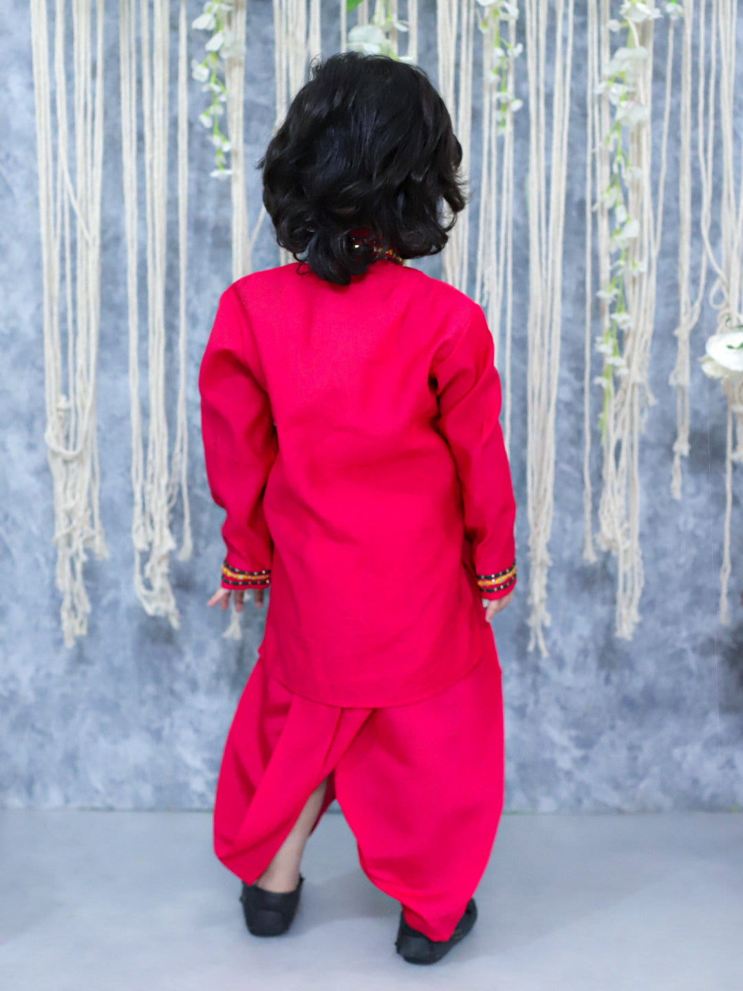 BownBee Embroidered Full Sleeve Dhoti Kurta for Boys- Pink