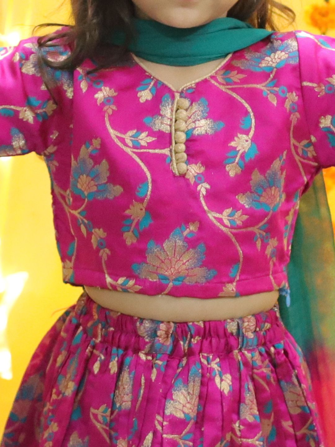 BownBee  Girls Ethic Traditional Indian Festive  Jacquard Choli Lehenga Choli with Dupatta- Pink