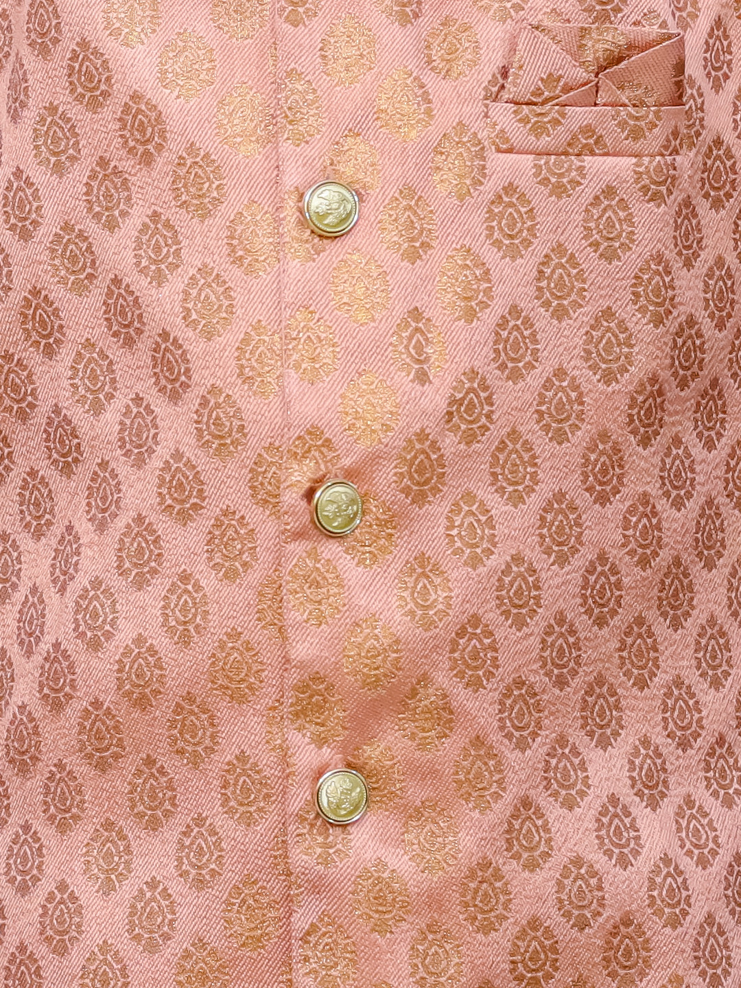 BownBee Front Open Jacquard Sherwani with Pajama Set for Boys- Peach
