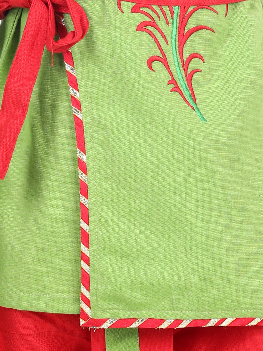 BownBee Full Sleeves Peacock Feather Embroidered Lace Detailing Kanhaiya Kurta & Dhoti Pants Set With Mukut - Green