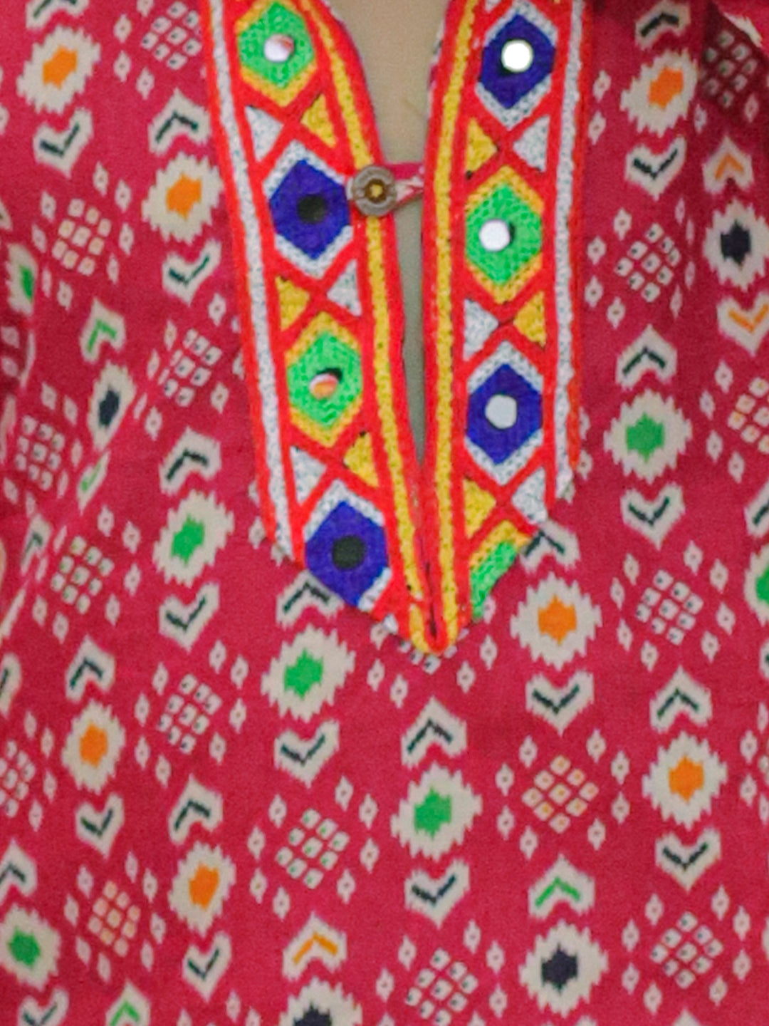 BownBee Kids Boys Navratri Dandiya  Garba  Embroidered Printed Cotton Kurta with Cotton Pajama- Pink