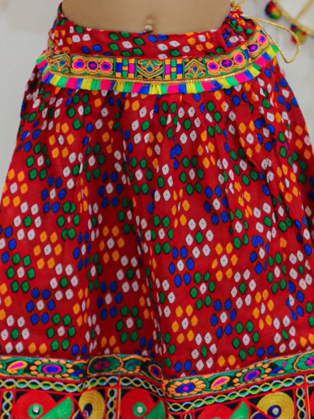 BownBee Bandhani Print Cotton Lehnga Choli with Dupatta- Red