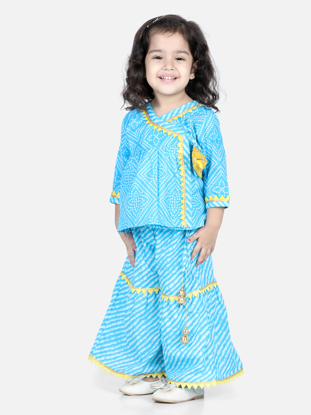 BownBee Block Print Cotton Angrakha With Sharara-Blue