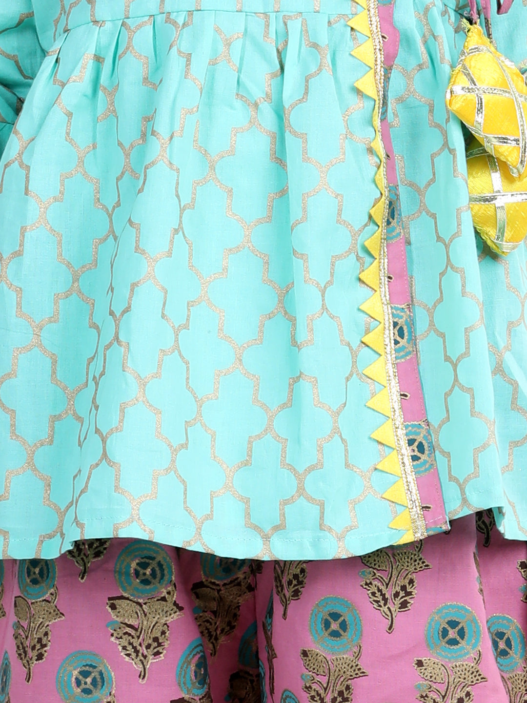 BownBee Block Print Cotton Angrakha With Sharara-Green