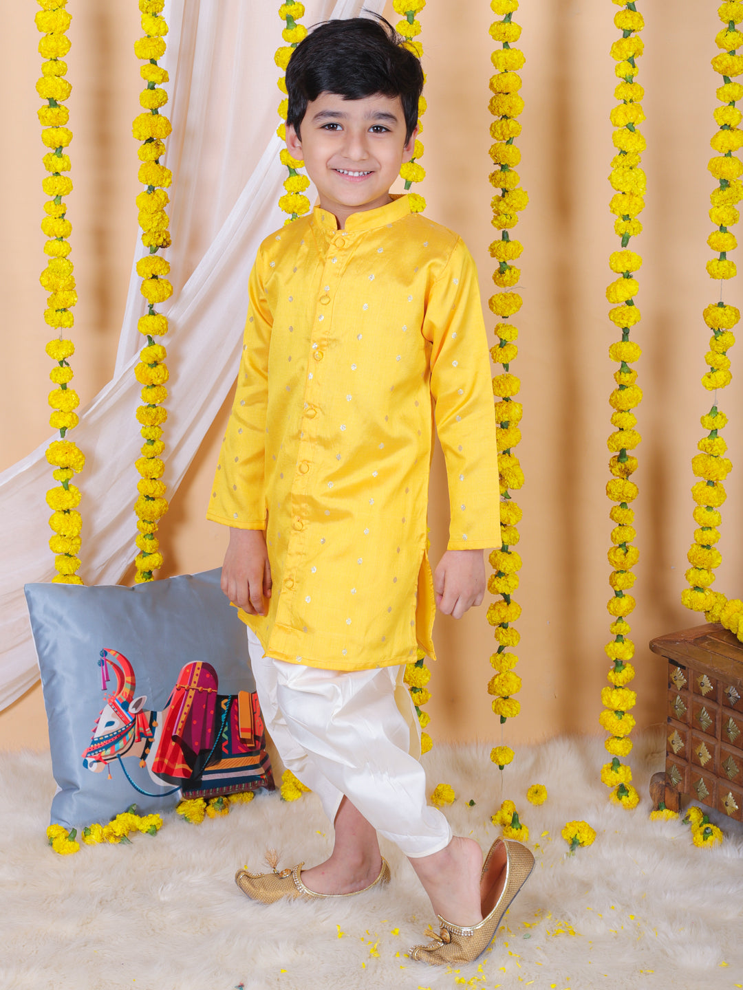 BownBee Boys Ethnic Full Sleeve Dhoti Kurta sets - Yellow