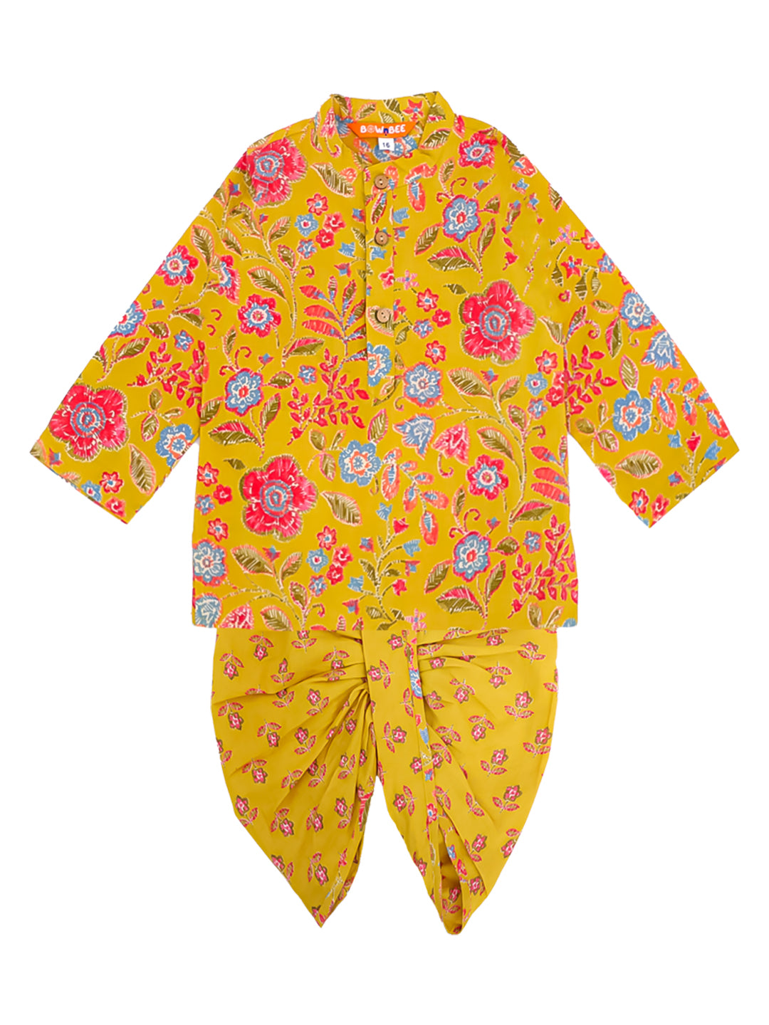 BownBee Short Pure Cotton Dhoti Kurta Set For Infant Boys - Yellow