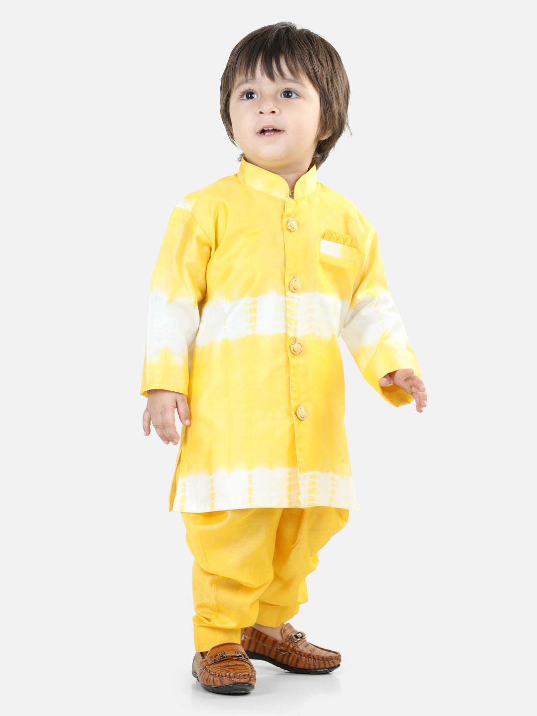 BownBee Hand Dyed Chanderi Silk Sherwani Salwar For Boys- Yellow