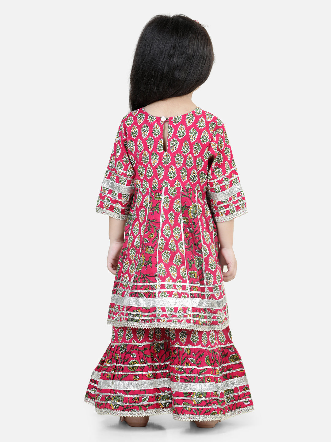 BownBee Pure Cotton Printed Kurta Sharara  for Girls- Pink