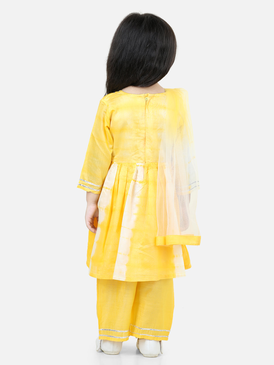 BownBee Sibling Hand Dyed Chanderi Silk Sherwani Salwar For Boys-Kurti Pant with Dupatta for Girls Yellow