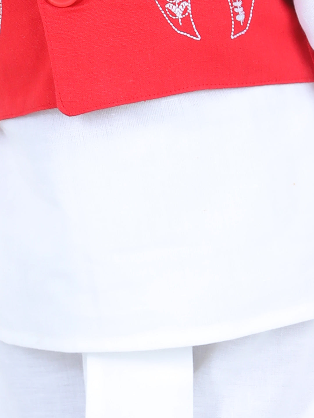 BownBee Boys Cotton Kurta Dhoti with Embroidered Waistcoat - Red
