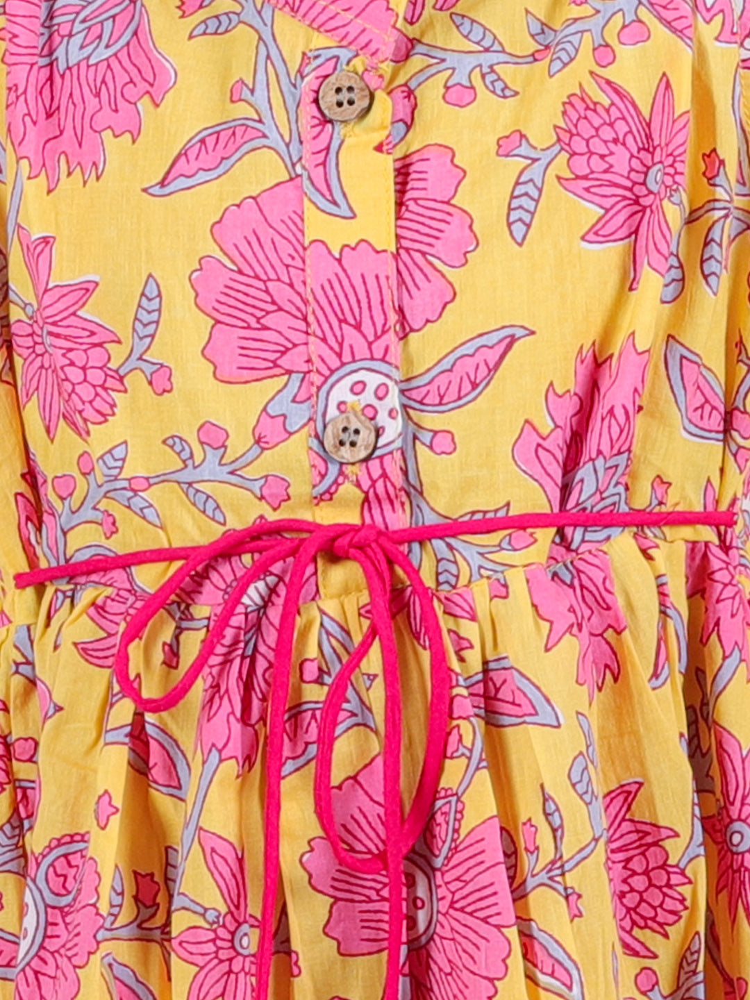 BownBee Summer Pure Cotton Printed Frock for Girls- Yellow