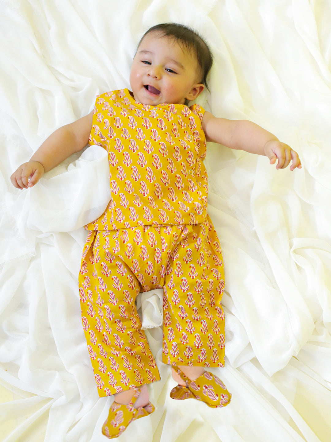 BownBee Baby Boy Pure Cotton Kurta Pajama with Booties Set Yellow BownBee Styling Kids The Indian Way