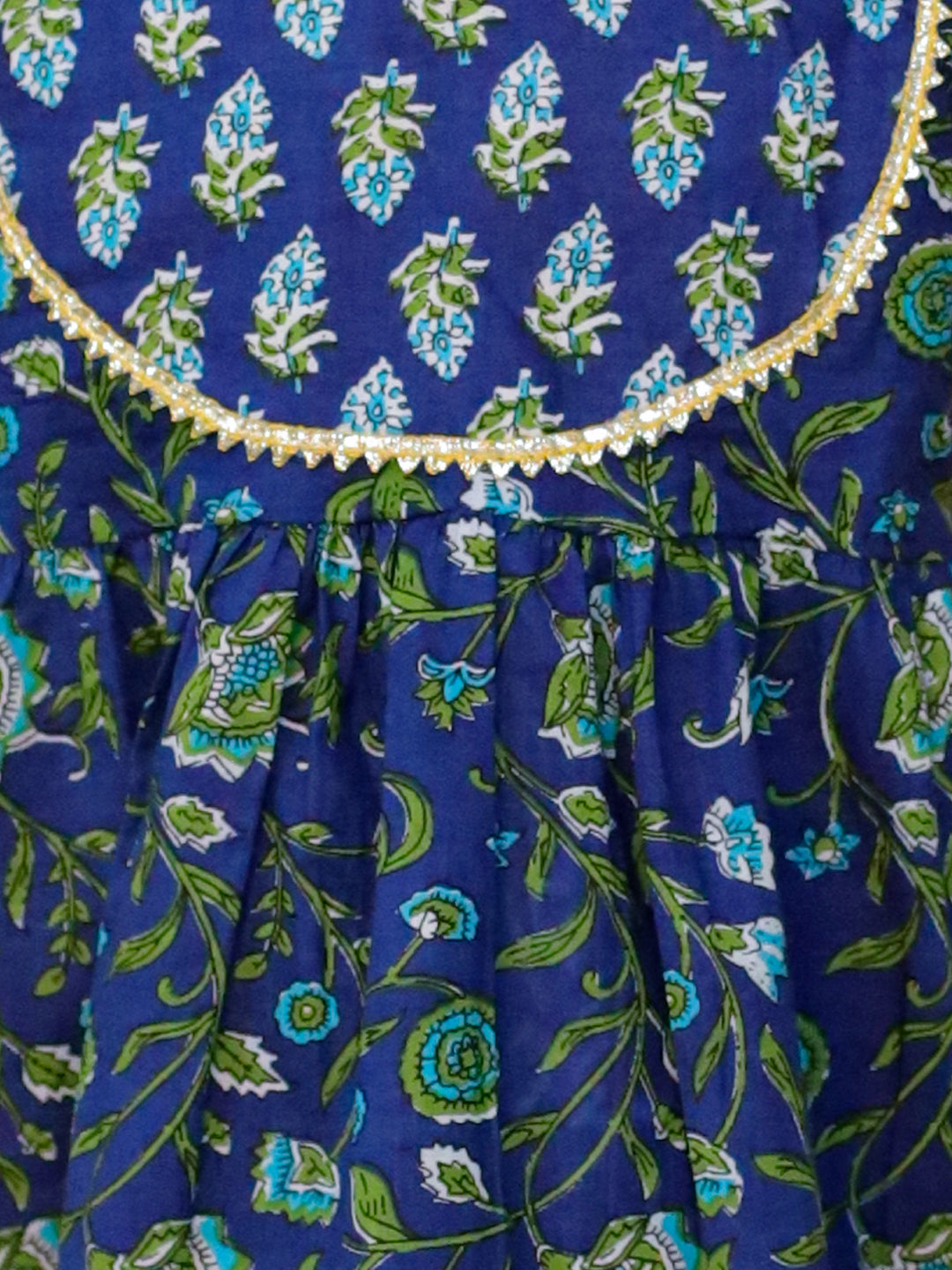 BownBee Girls  Pure Cotton Floral Printed Top with Dhoti for Girls-Blue