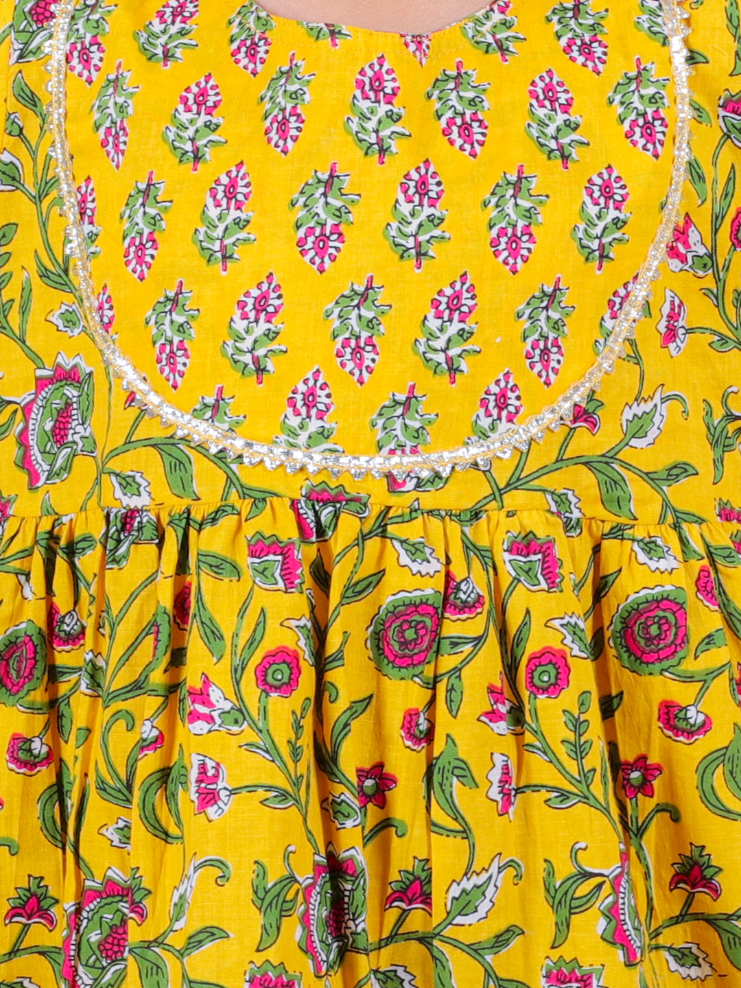 BownBee Girls Pure Cotton Floral  Printed Top with Dhoti for Girls-Yellow
