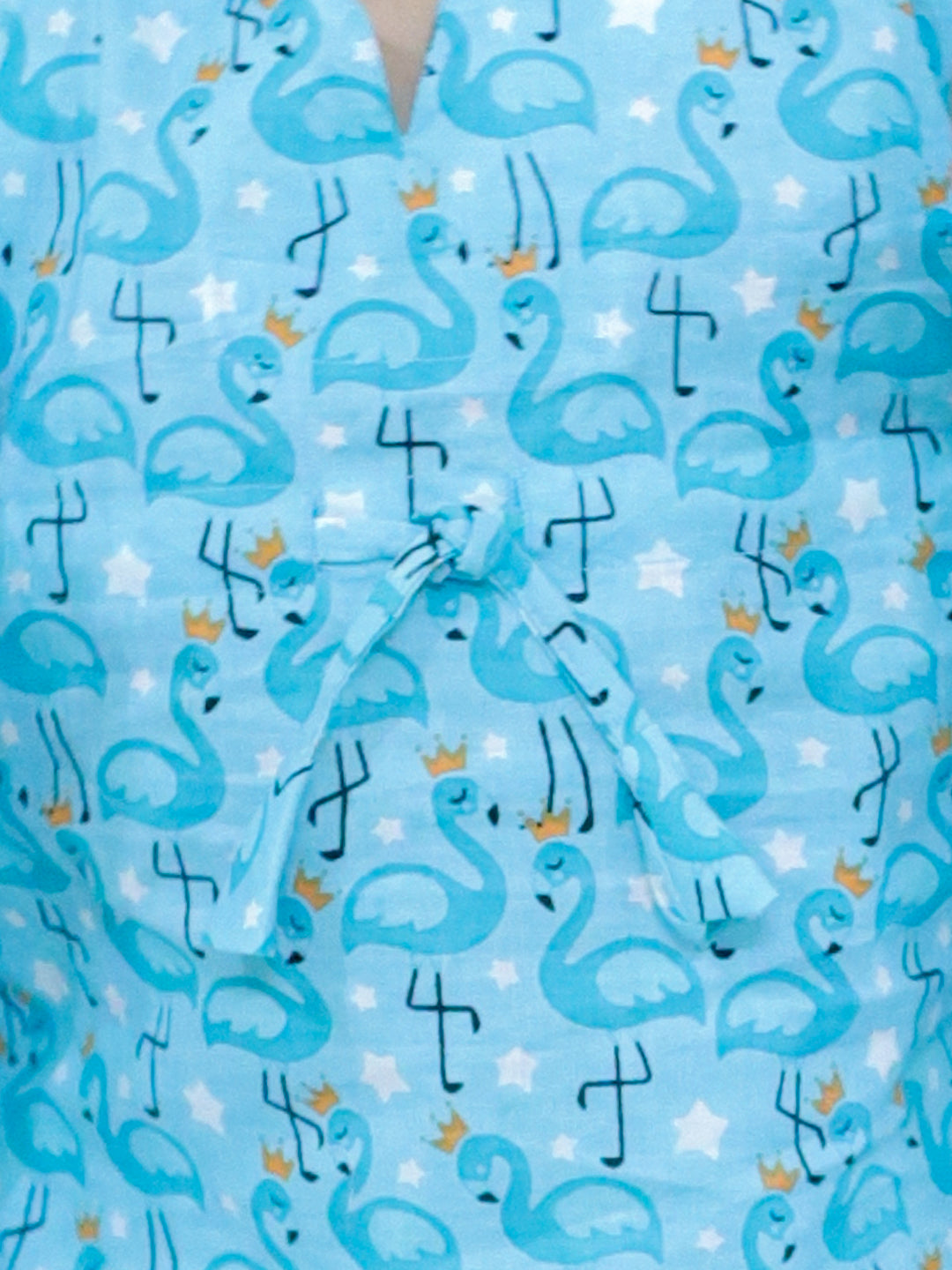 BownBee Pure Cotton Printed Kaftan with Pant and Headband Set - Blue