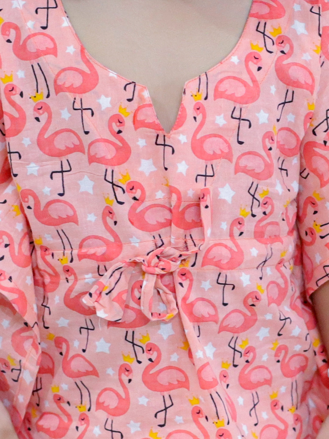 BownBee Pure Cotton Printed Kaftan with Pant and Headband Set - Pink