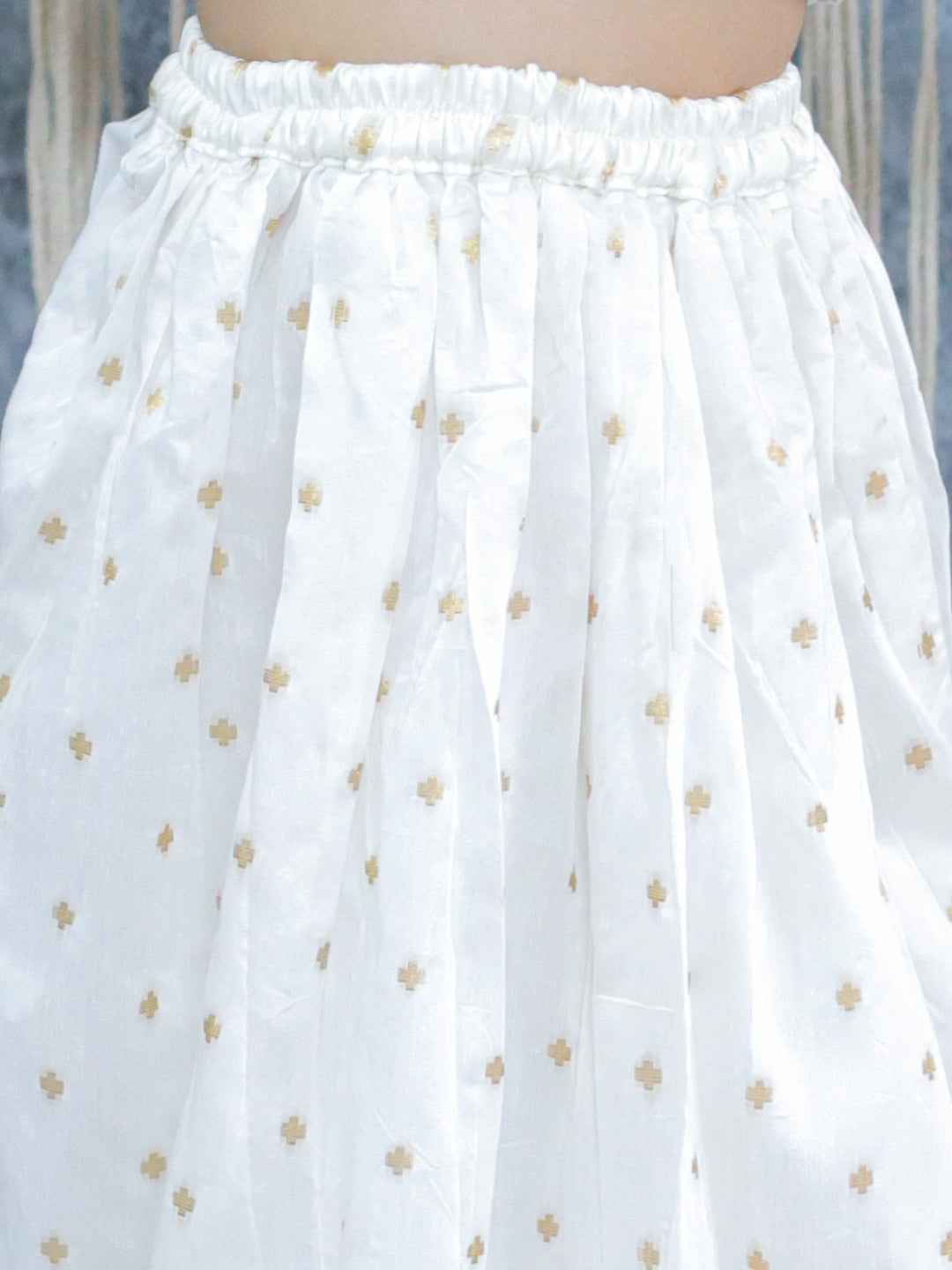 BownBee Pure Chanderi Halter Neck Top with Lehenga & Dupatta for Girls- White