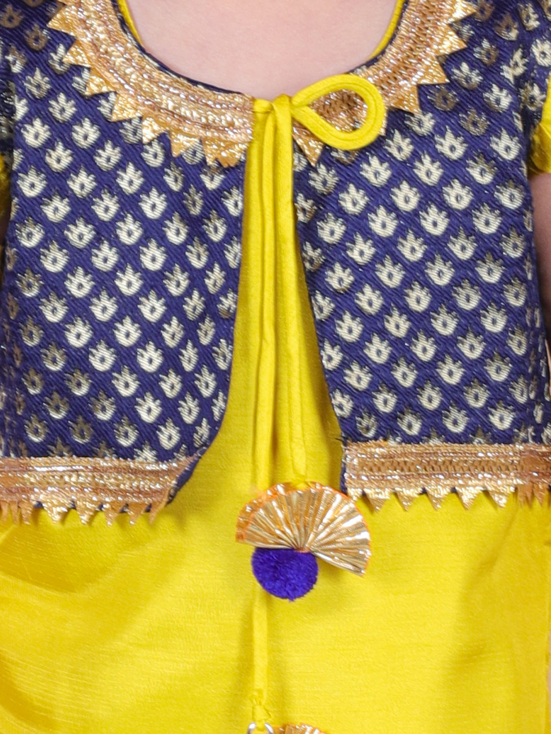 BownBee Girls Jacquard attached Jacket Silk Kurti Salwar Suit - Yellow