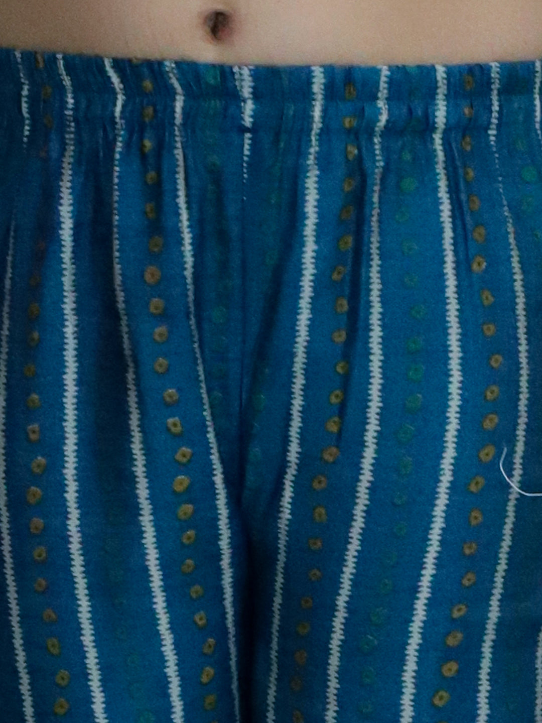 BownBee Printed Halter Neck Kurti with Harem Pants &  Dupatta- Blue