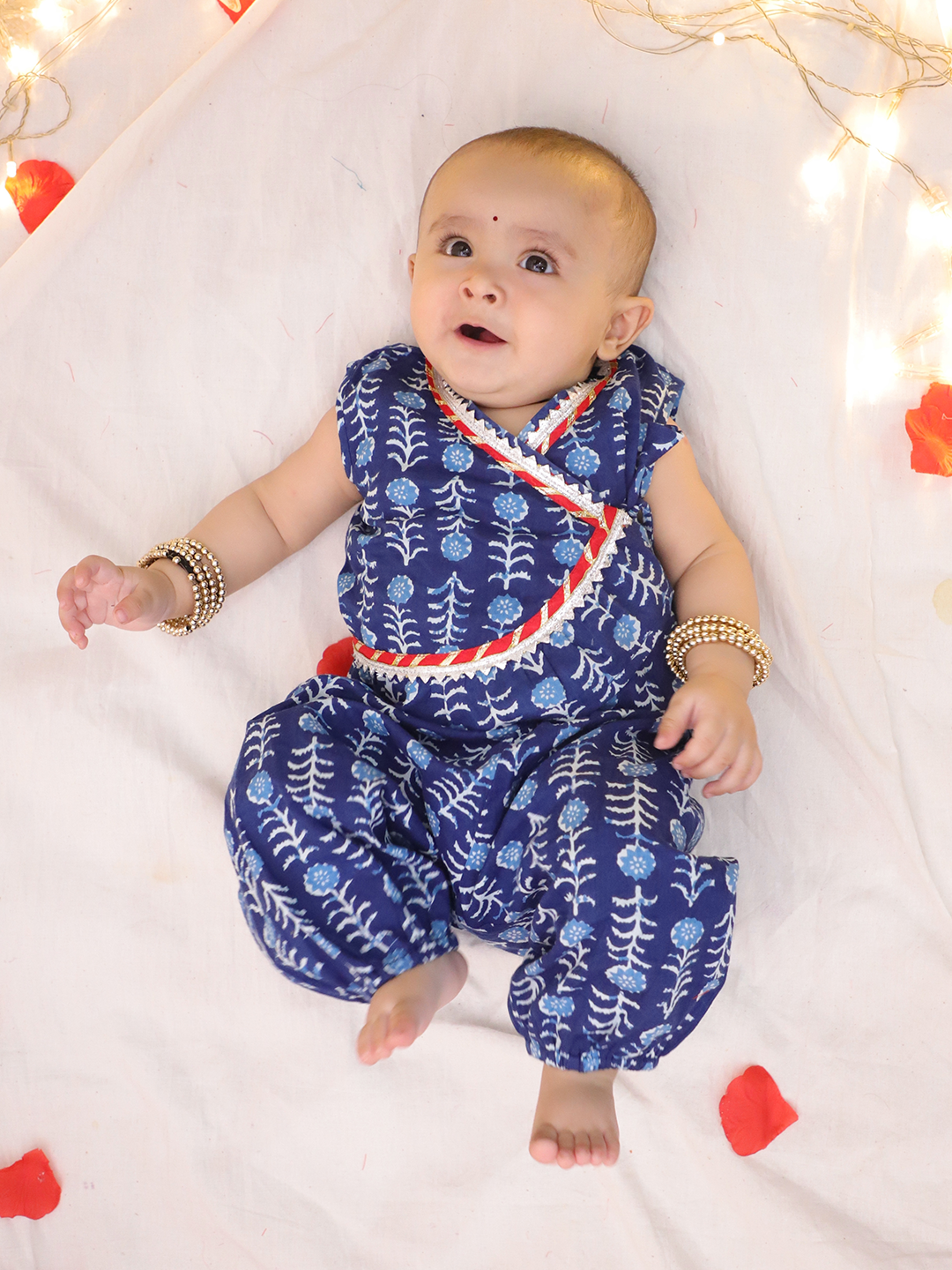 BownBee Pure Cotton Printed Crop Top & Harrem Set For Girls - Pink