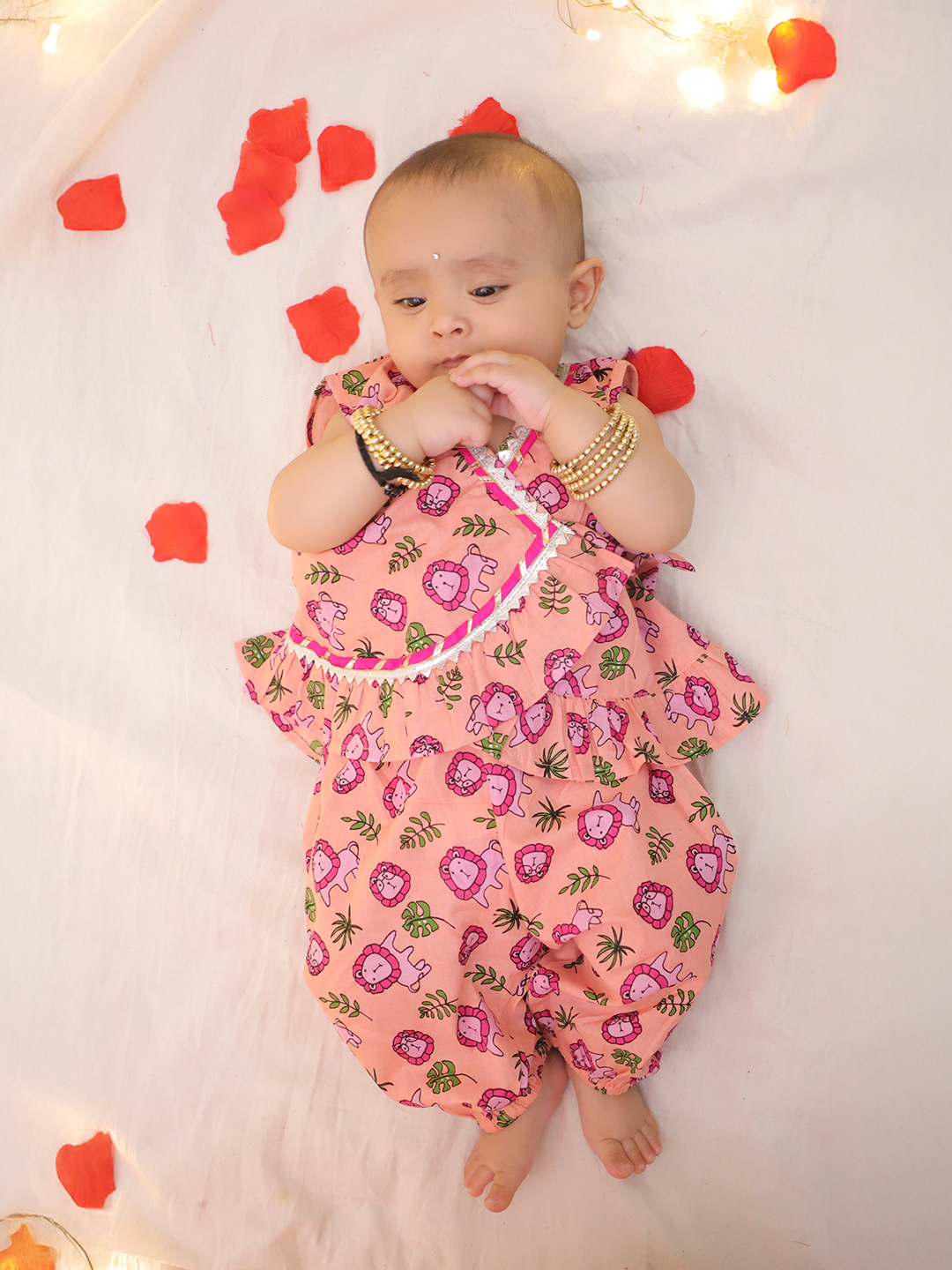 BownBee Pure Cotton Printed Crop Top & Harrem Set For Girls - Blue