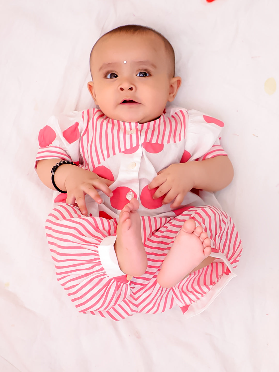 BownBee Pure Cotton Polka Dot Tunic with Harem Pants for Infant Girls | Ethnic Baby Wear – White