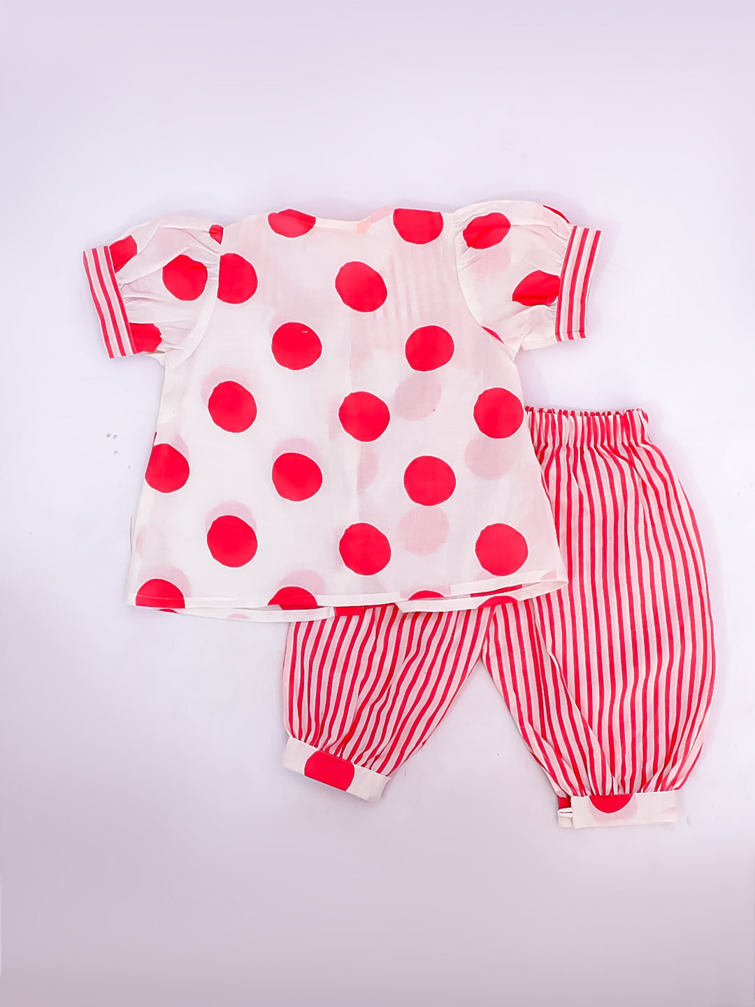 BownBee Pure Cotton Polka Dot Tunic with Harem Pants for Infant Girls | Ethnic Baby Wear – White