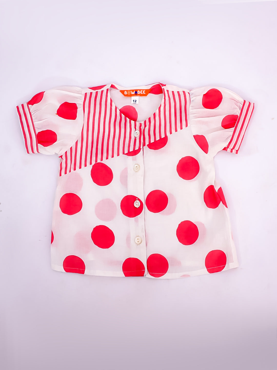 BownBee Pure Cotton Polka Dot Tunic with Harem Pants for Infant Girls | Ethnic Baby Wear – White