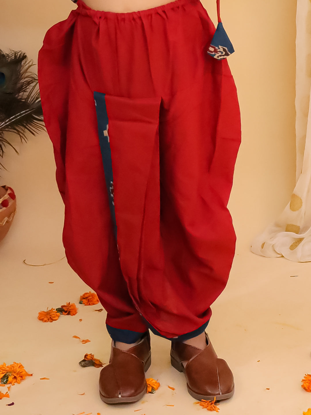 BownBee Pure Cotton Printed Angrakha Kurta Dhoti For Boys - Blue