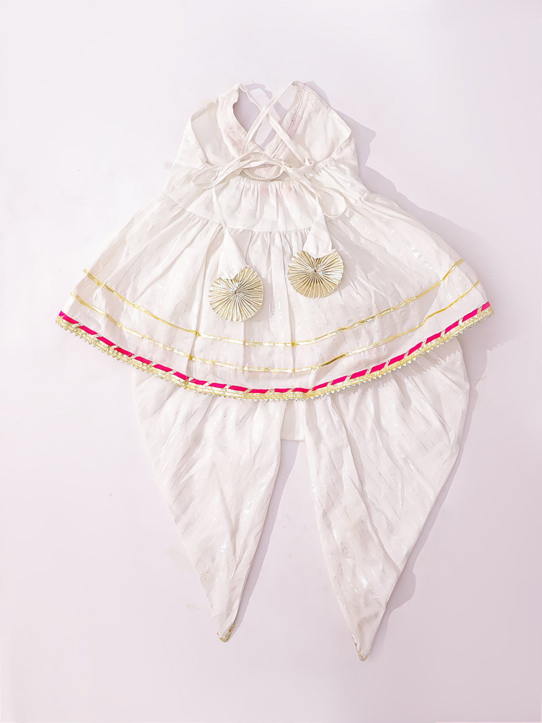 BownBee Pure Cotton Lurex Kurti With Dhoti Set For Infant Girls - White