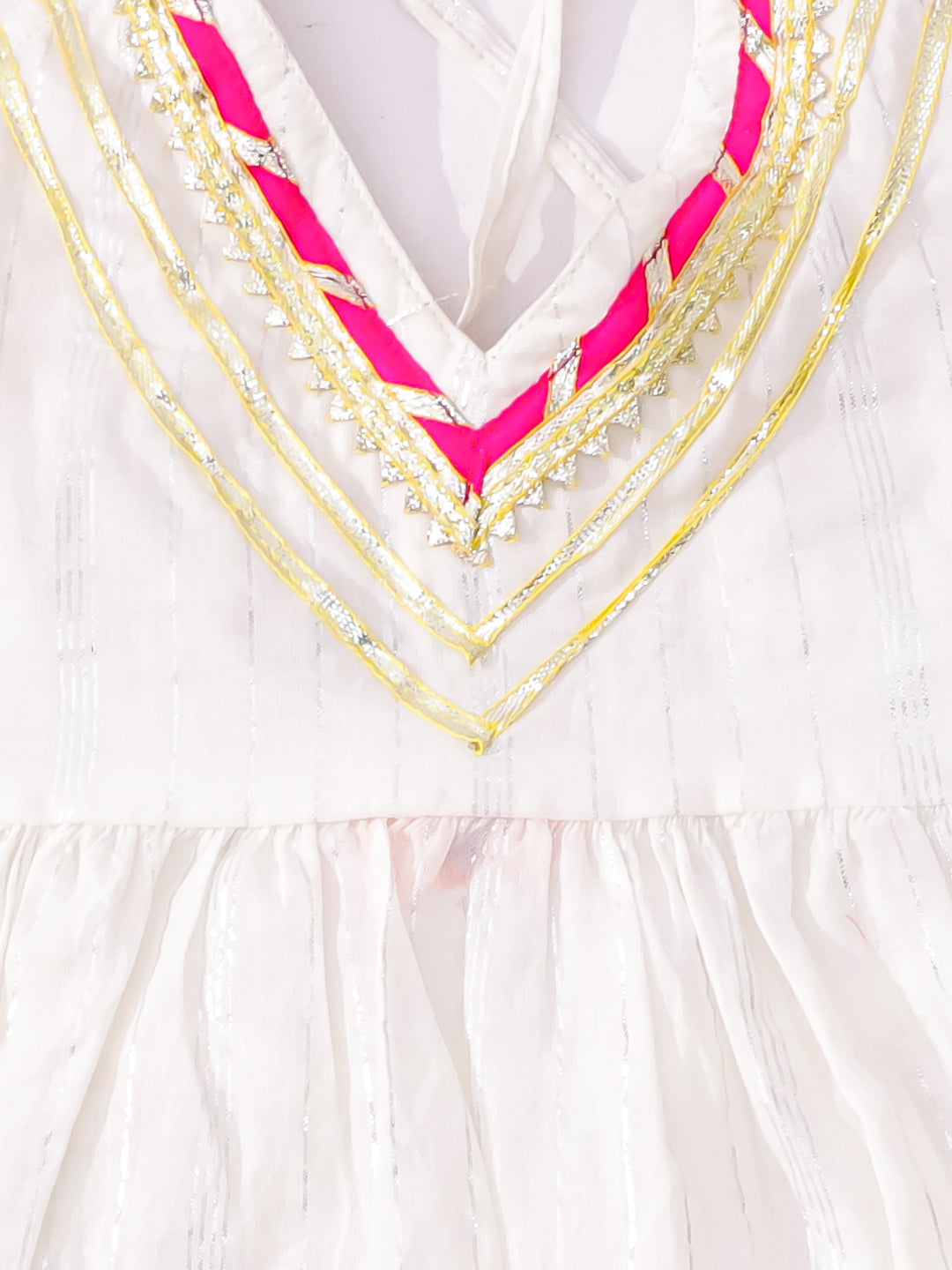 BownBee Pure Cotton Lurex Kurti With Dhoti Set For Infant Girls - White