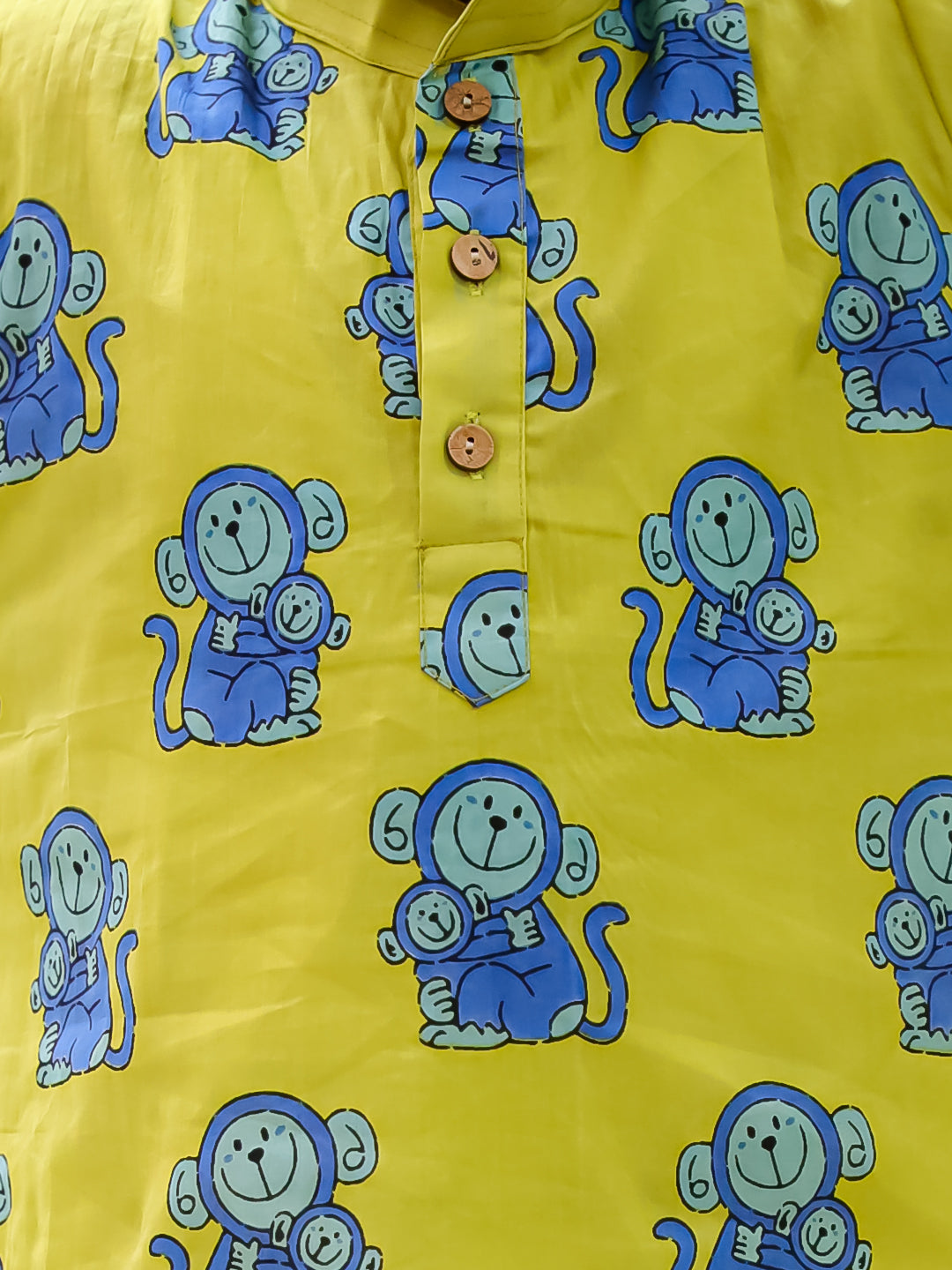 BownBee Pure Cotton Quirky Printed Full Sleeves Kurta Pajama Set For Boys - Yellow