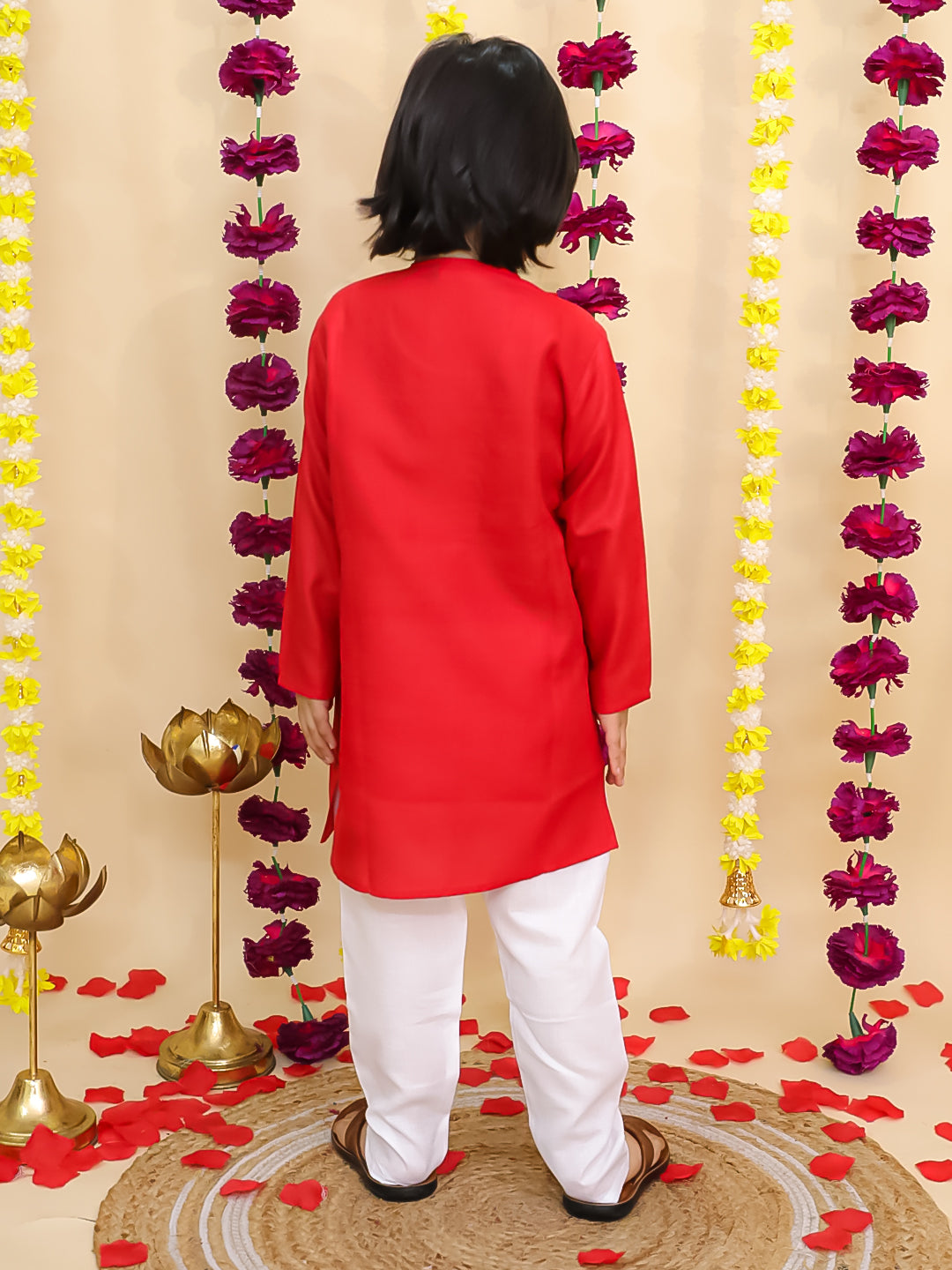 BownBee Embroidered Bengali Style Kurta with pajama for Boys- Red
