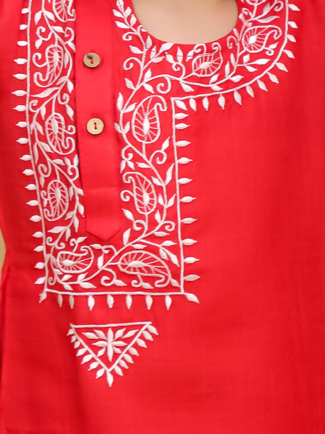 BownBee Embroidered Bengali Style Kurta with pajama for Boys- Red