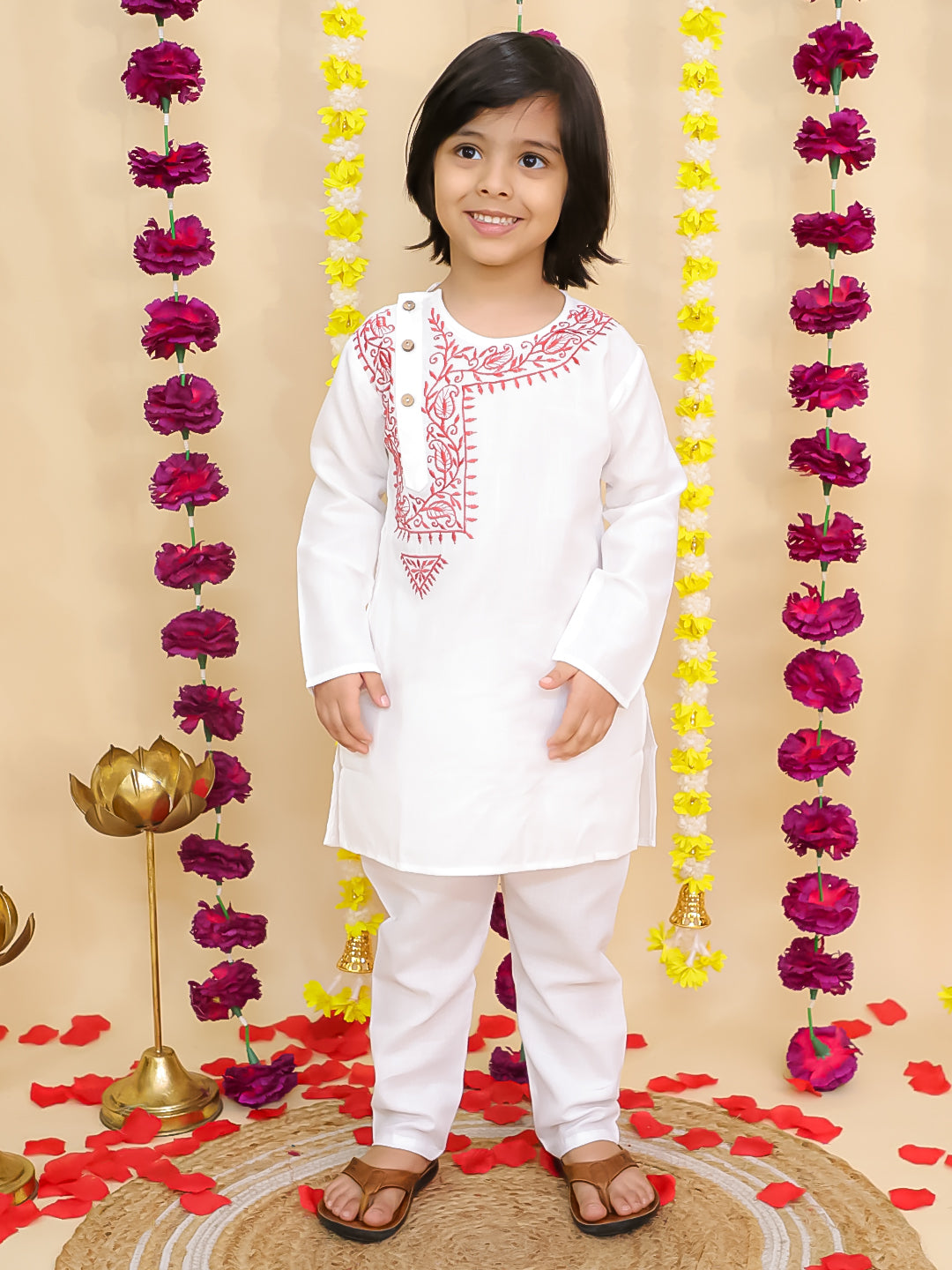 BownBee Embroidered Bengali Style Kurta with pajama for Boys- Red