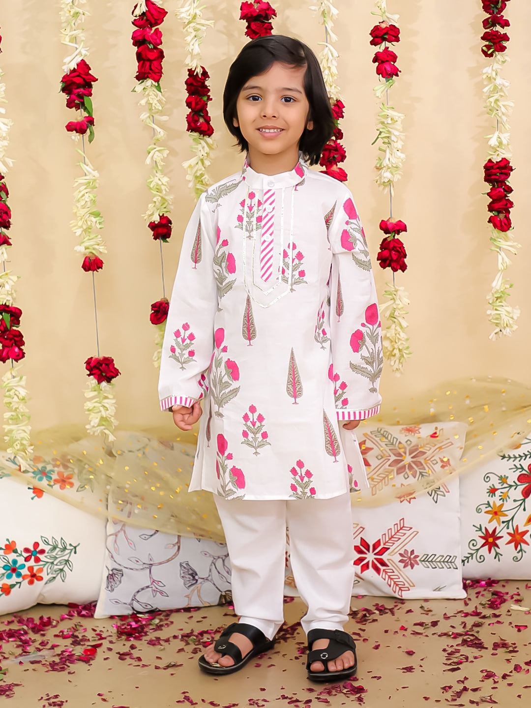 BownBee Pure Cotton Full Sleeves Kurta Pajama for Boys | Comfortable Ethnic Wear – Pink