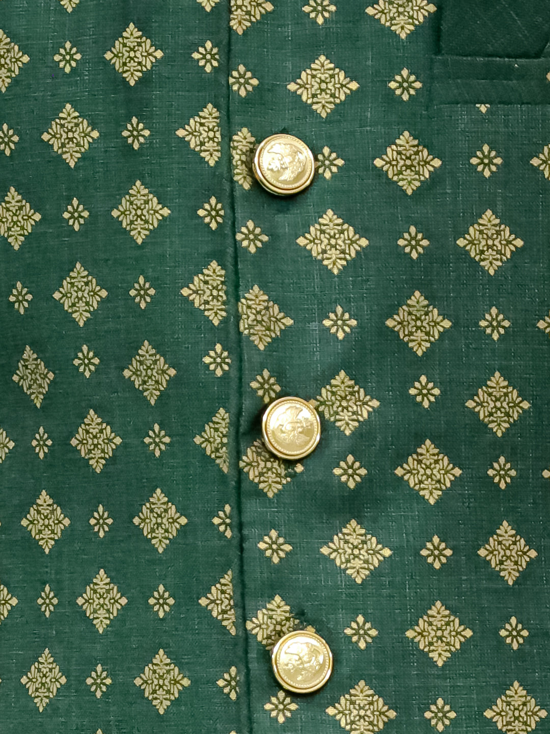 BownBee Printed Linen Jacket With Kurta Pajama Set For Boys - Green