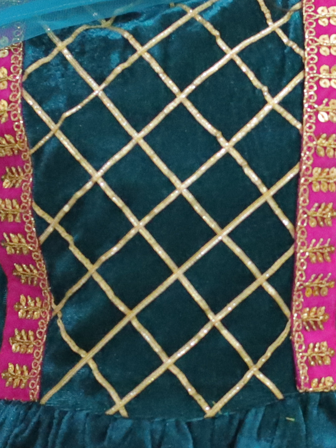 BownBee Velvet Full Sleeve Top with Lehenga and Dupatta for Girls- Teal