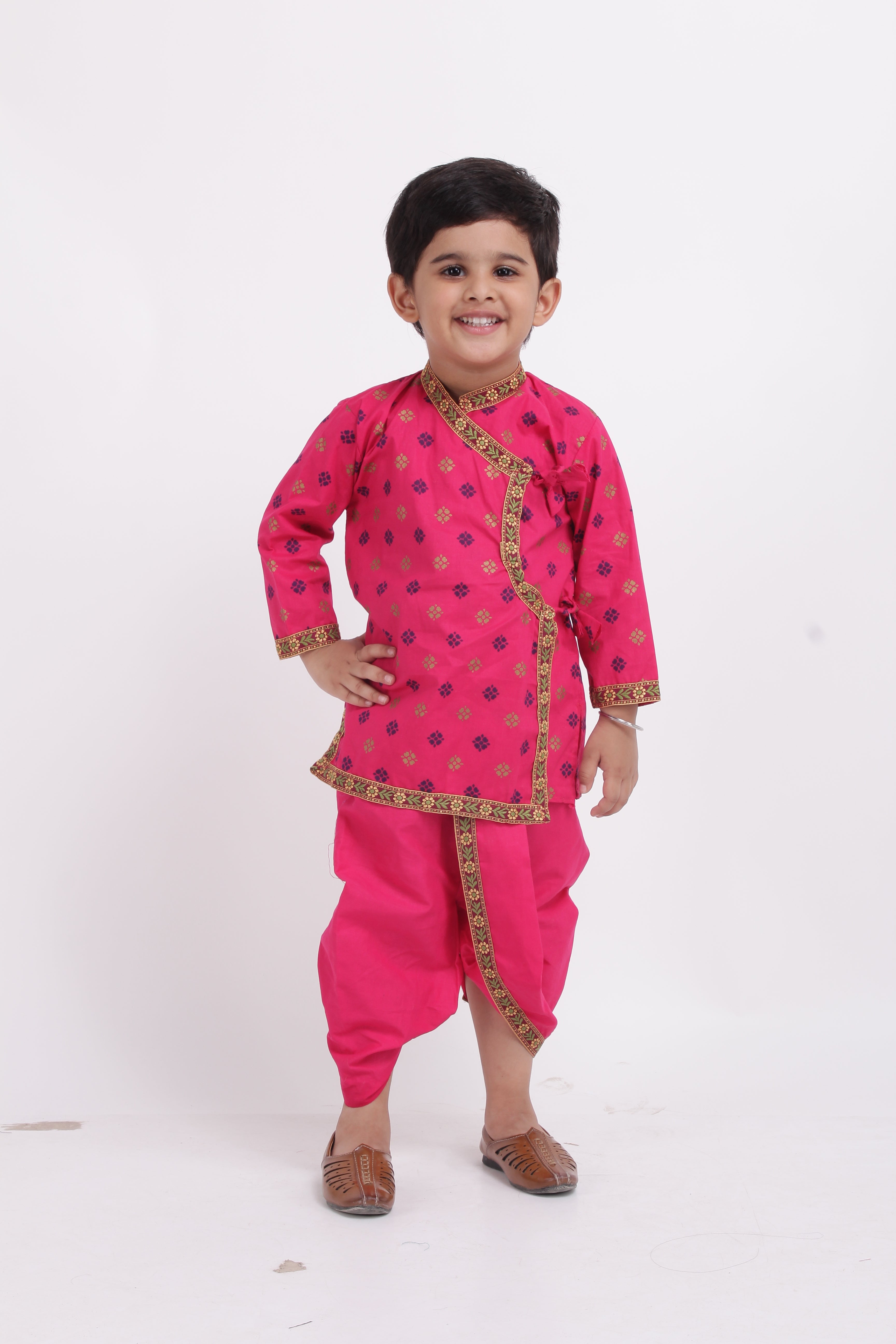 BownBee Cotton Kanhaiya Suit Dress For Baby Boy- Pink