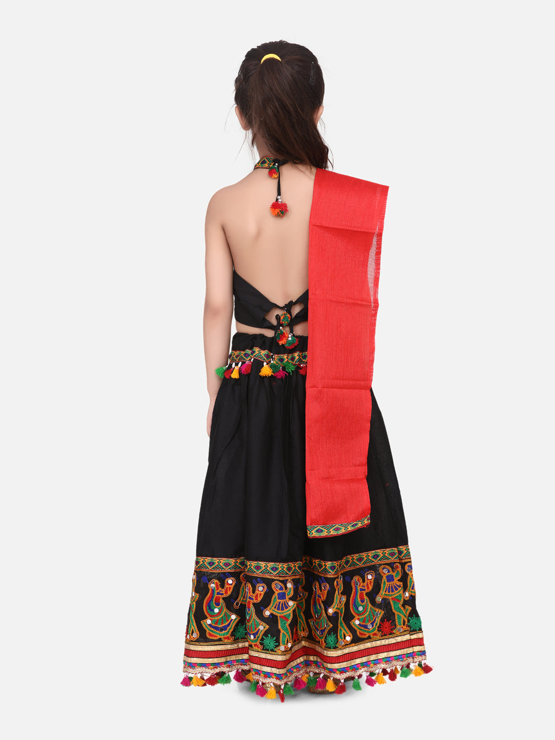 BownBee Kids Girls Navratri Dandiya  Garba Dandiya border Cotton chaniya choli - Dupatta  Black