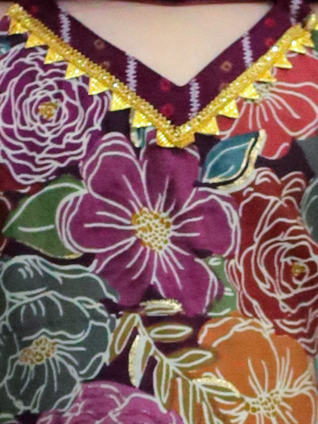 BownBee Girls Printed Halter Neck Kurti with Harem Pants & Dupatta- Purple