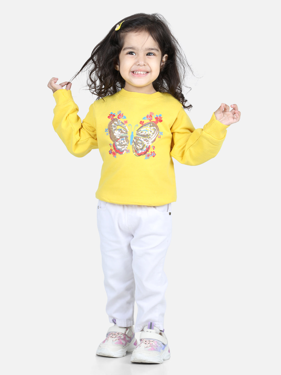 BownBee Full Sleeve Sweatshirt for Girls- Yellow