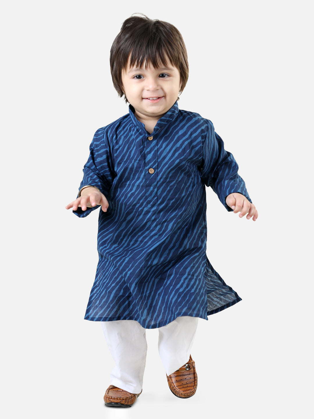 BownBee Pure Cotton Sibling set Kurta Pajama for Boys Halter Neck  Kurti with Harem Dhoti pant  for Girls- Blue