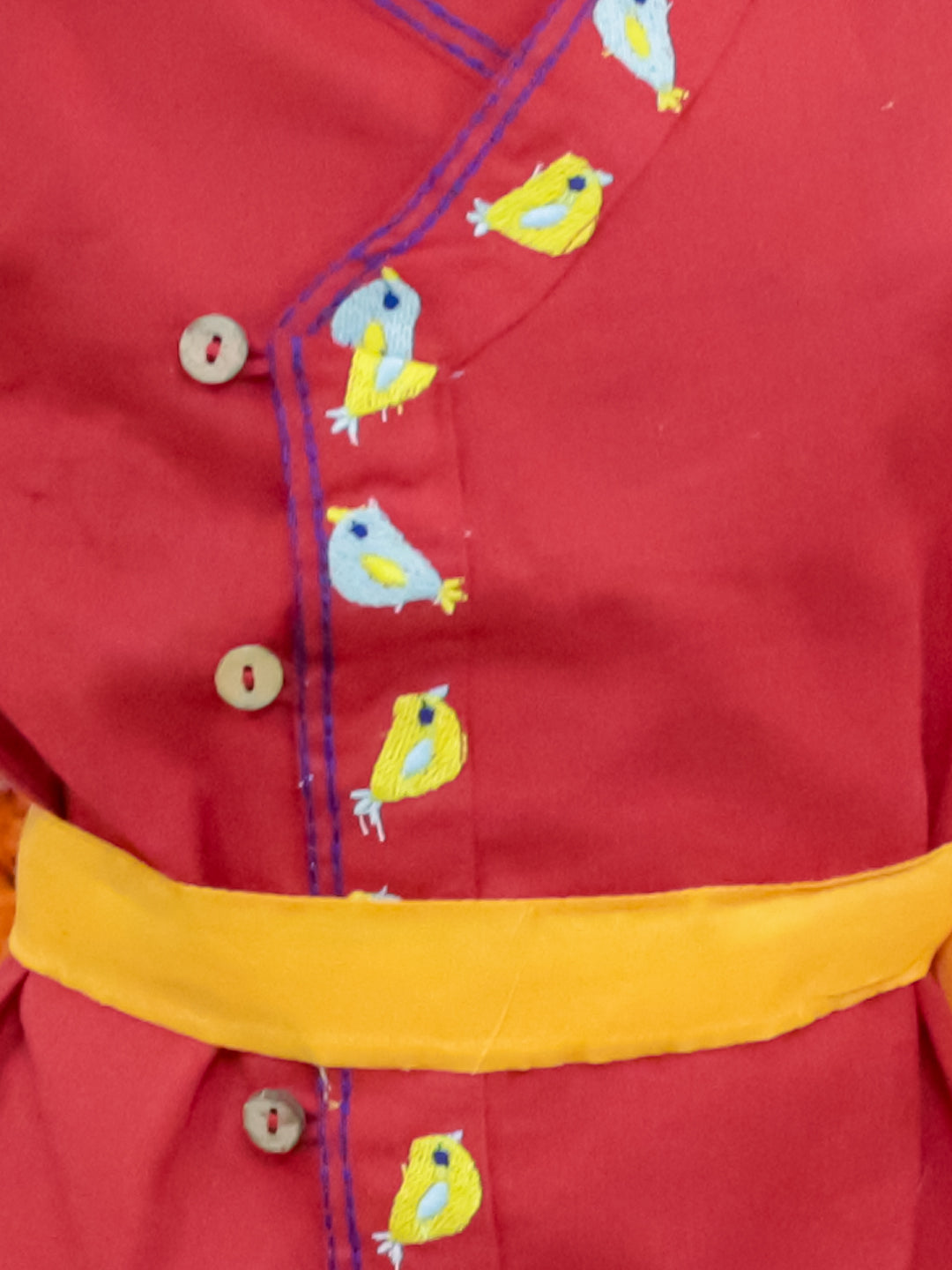 BownBee Cotton Full Sleeve Kurta Dhoti with Mukut Belt and Bansuri Kanhaiya Set For Janmashtami - Red