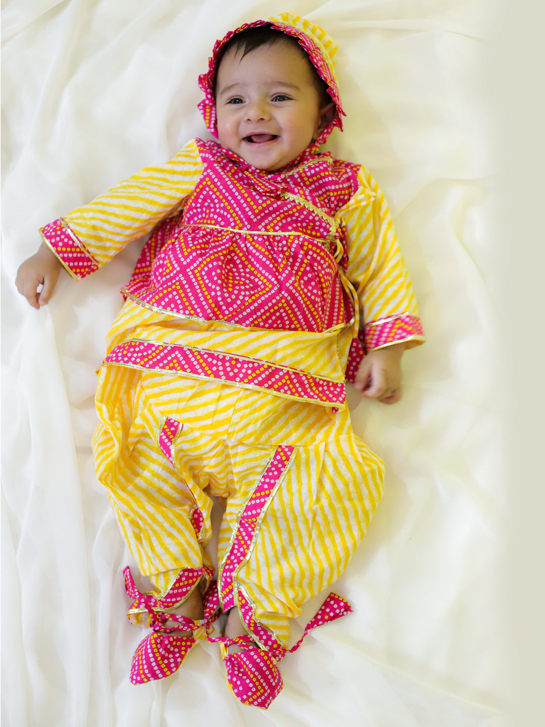 BownBee Pure Cotton Full Sleeve Jamna Set For Girls - Yellow